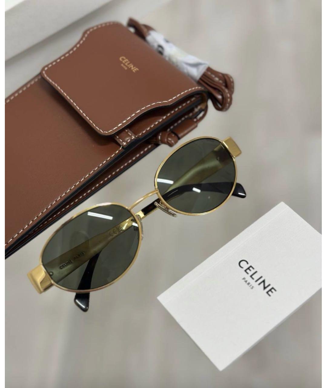 CELINE Золотые металлические солнцезащитные очки, фото 2