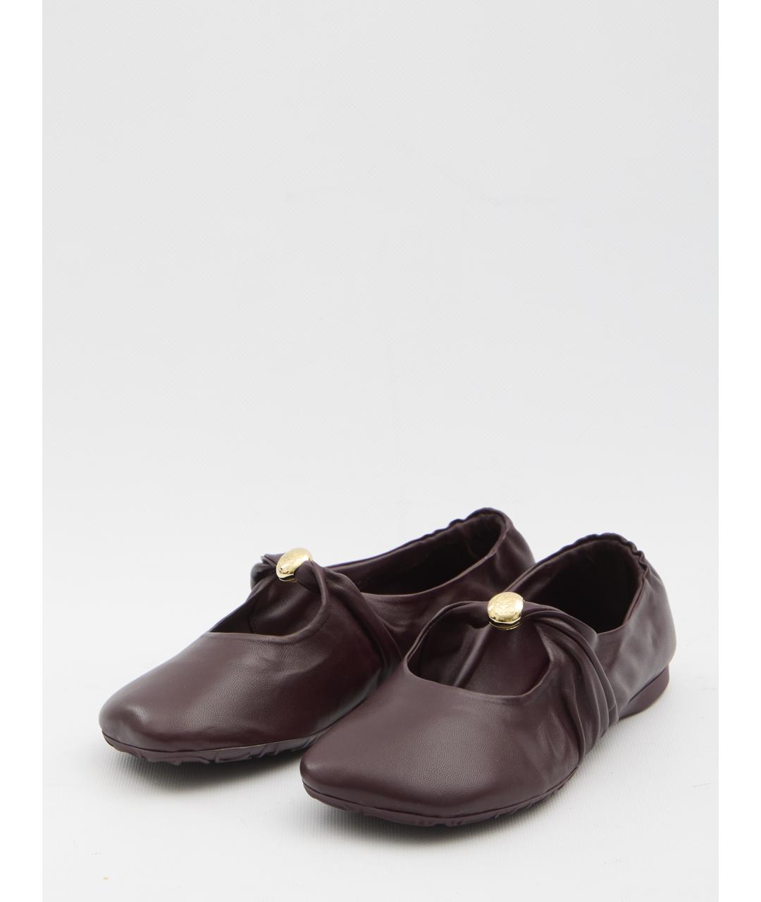 LOEWE Бордовые кожаные балетки, фото 2