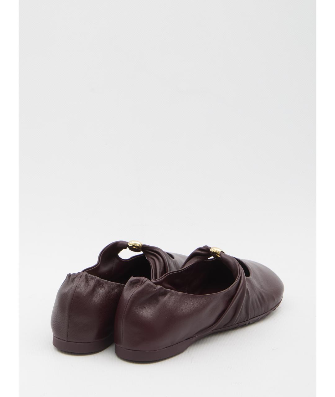 LOEWE Бордовые кожаные балетки, фото 3