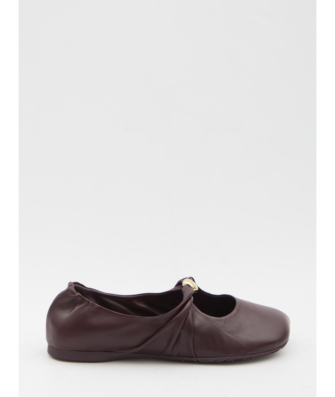 LOEWE Бордовые кожаные балетки, фото 6