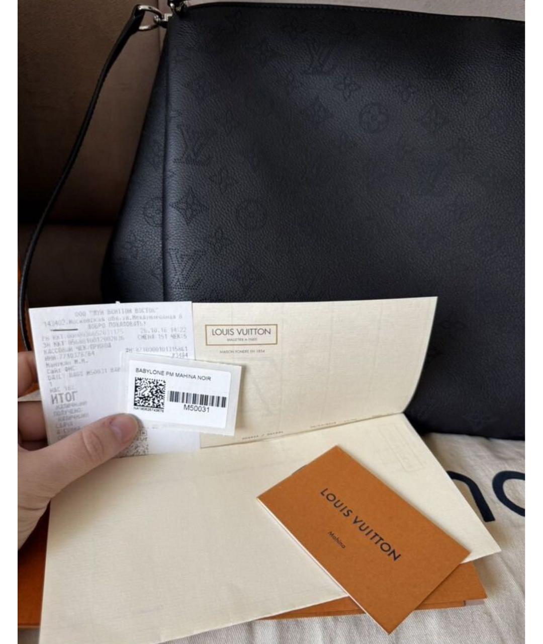 LOUIS VUITTON Черная кожаная сумка тоут, фото 5