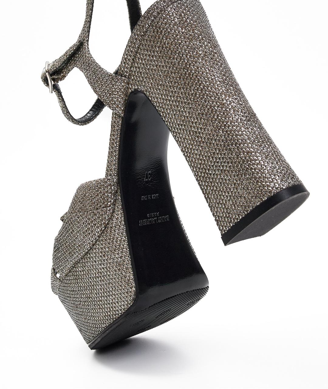 SAINT LAURENT Серебряные текстильные босоножки, фото 6