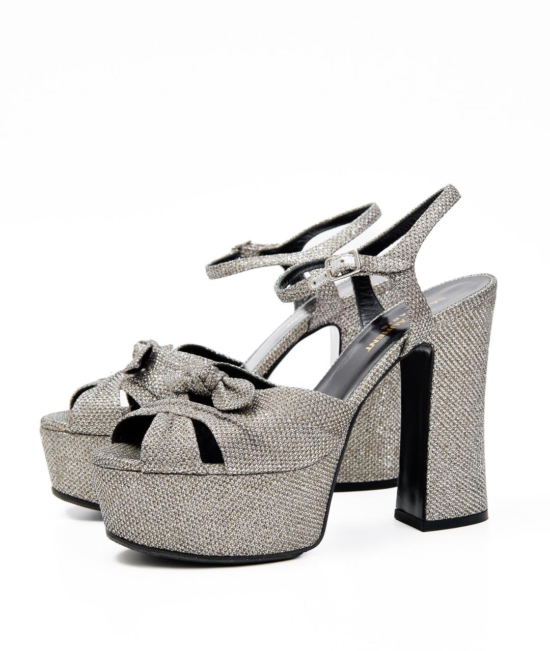 SAINT LAURENT Серебряные текстильные босоножки, фото 2