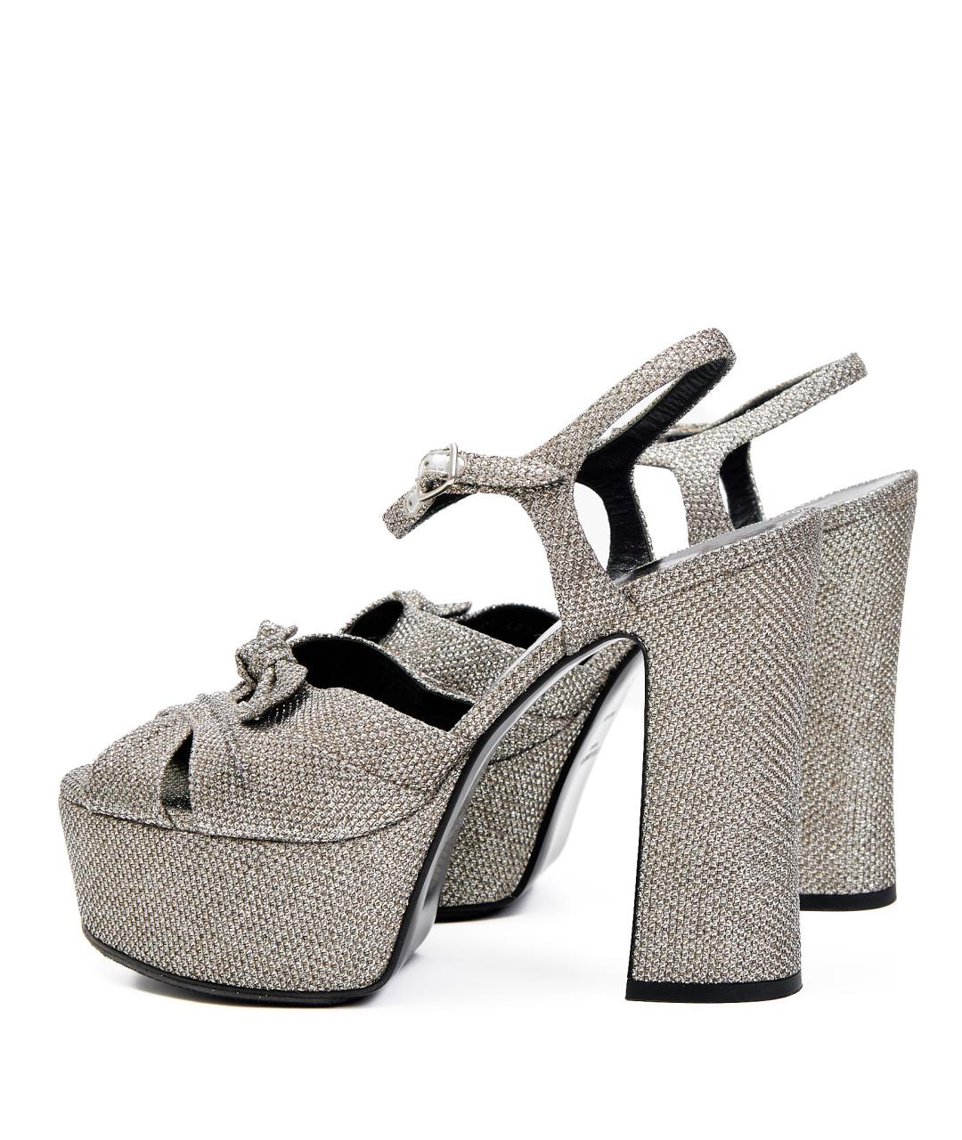 SAINT LAURENT Серебряные текстильные босоножки, фото 3