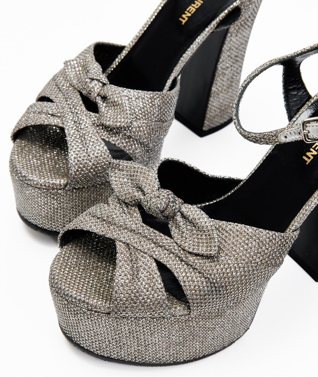 SAINT LAURENT Серебряные текстильные босоножки, фото 5