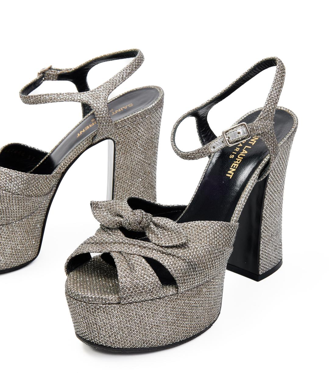 SAINT LAURENT Серебряные текстильные босоножки, фото 4