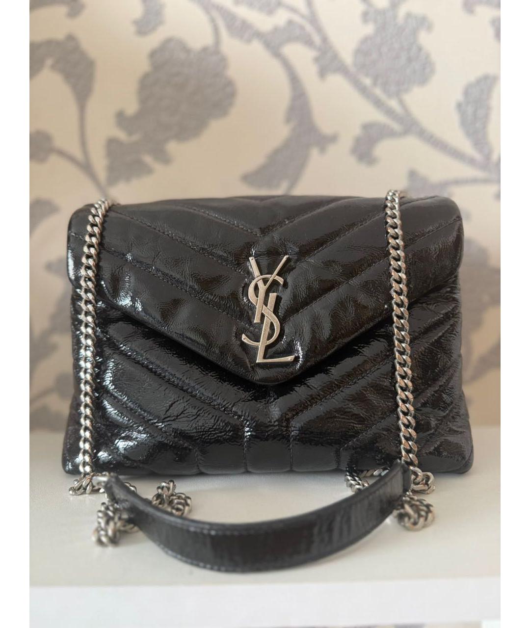 SAINT LAURENT Черная сумка тоут из лакированной кожи, фото 2