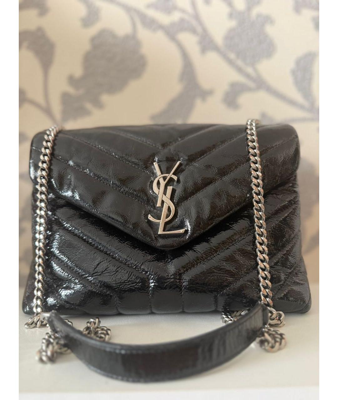 SAINT LAURENT Черная сумка тоут из лакированной кожи, фото 6