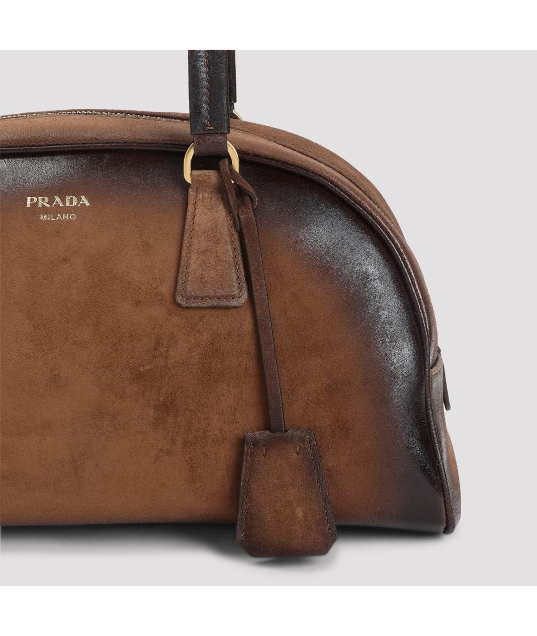 PRADA Коричневая кожаная сумка с короткими ручками, фото 6