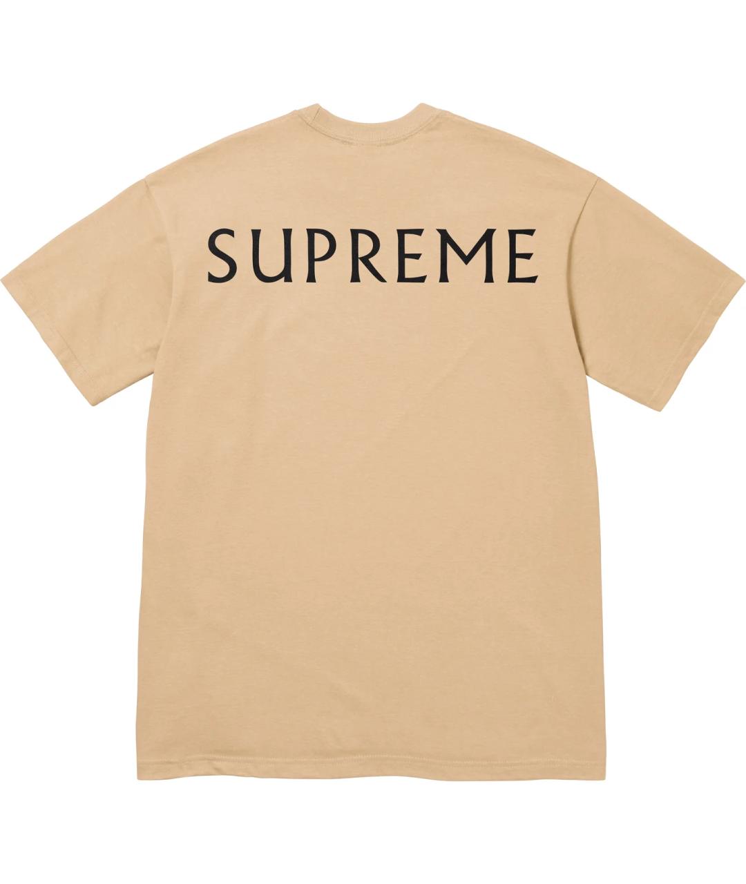 SUPREME Бежевая хлопковая футболка, фото 2
