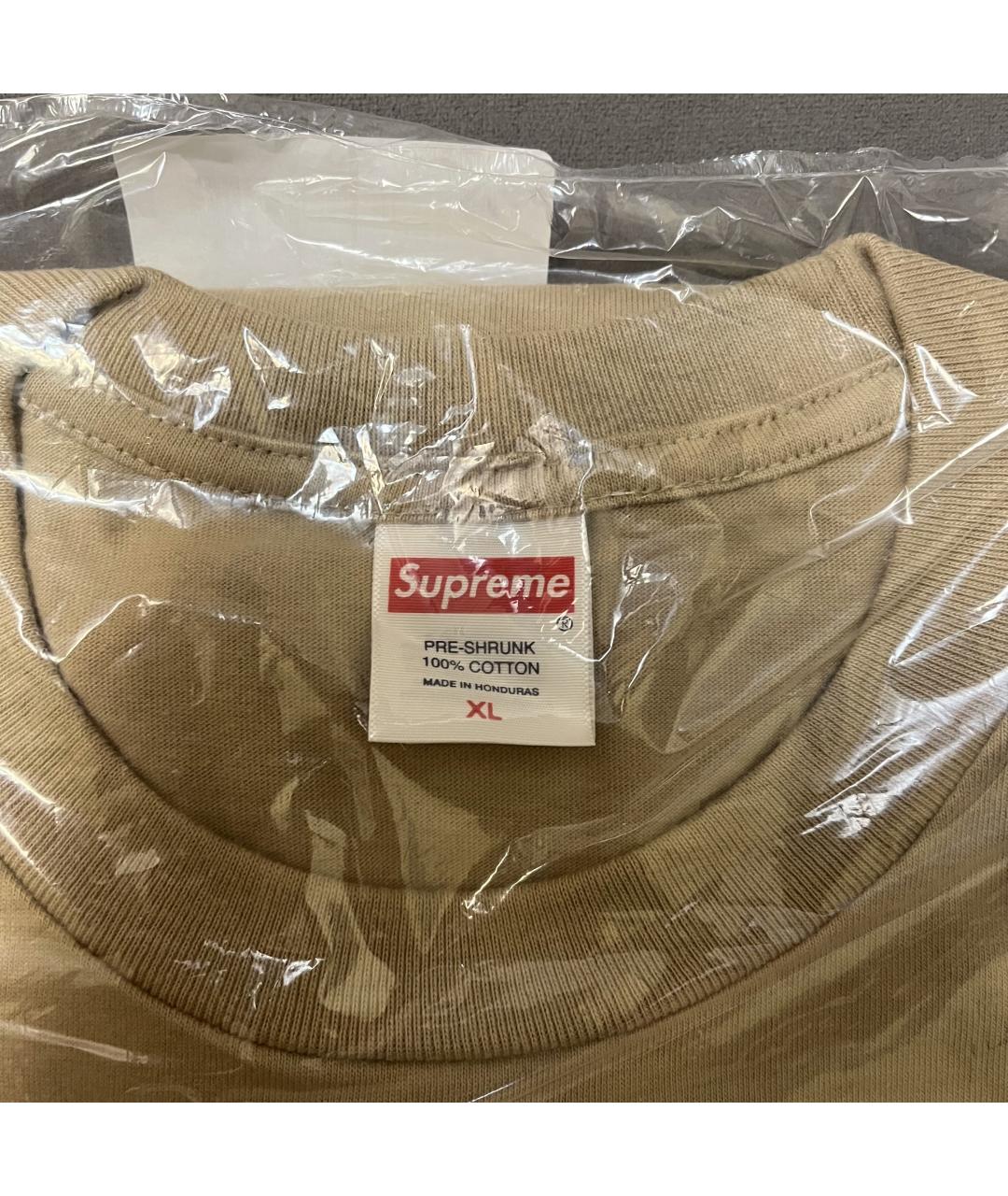 SUPREME Бежевая хлопковая футболка, фото 6
