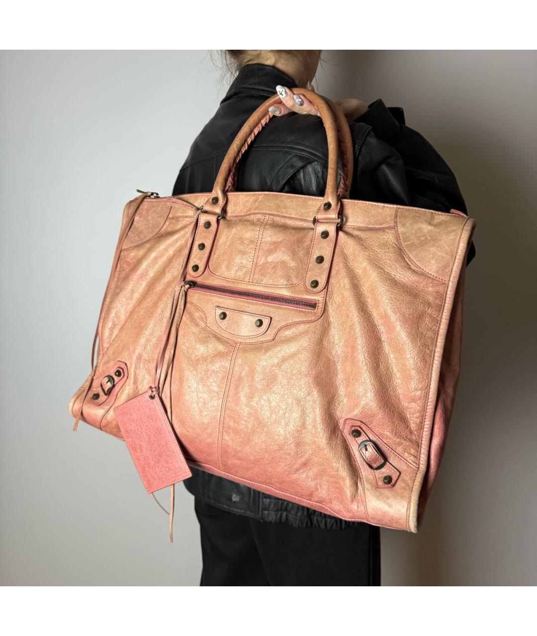 BALENCIAGA Розовая кожаная сумка тоут, фото 8