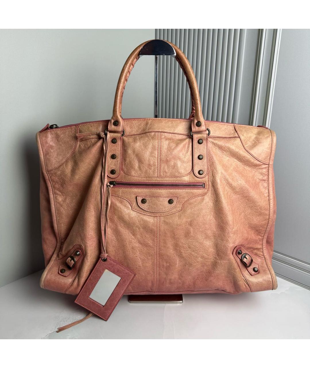 BALENCIAGA Розовая кожаная сумка тоут, фото 9