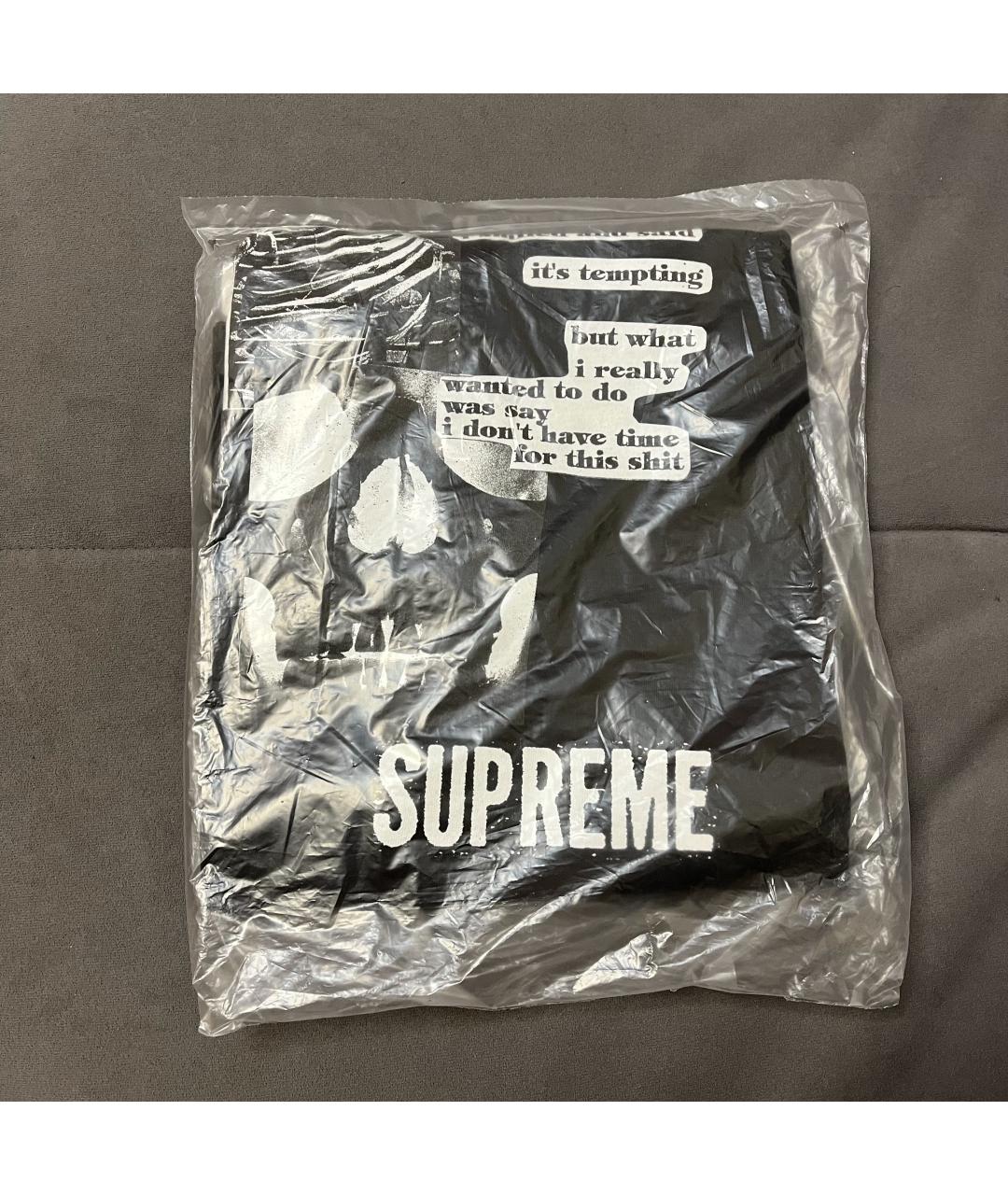 SUPREME Черная хлопковая футболка, фото 4