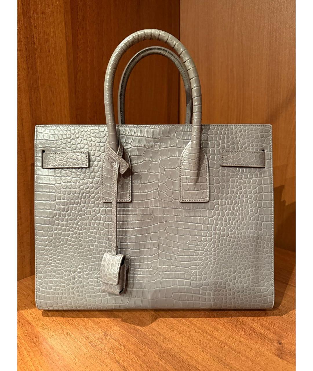 SAINT LAURENT Серая кожаная сумка тоут, фото 5