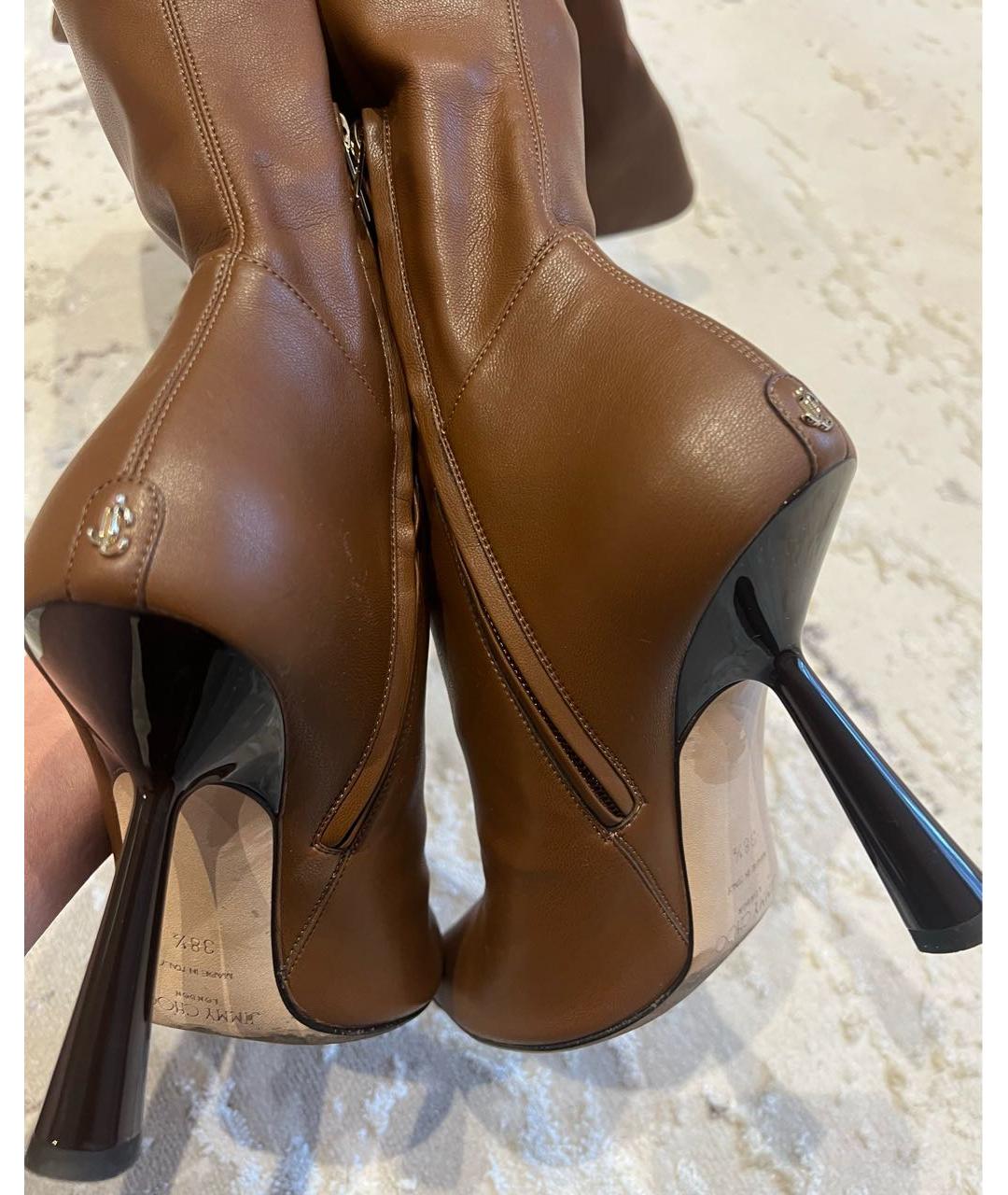 JIMMY CHOO Коричневые кожаные ботфорты, фото 6
