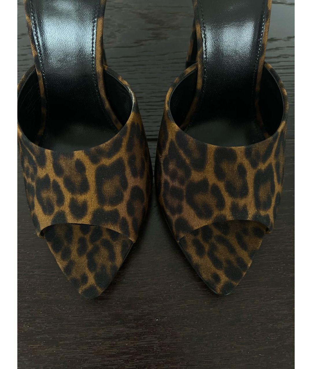 SAINT LAURENT Коричневые кожаные мюли, фото 2