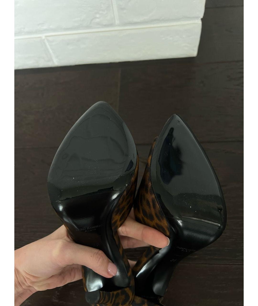 SAINT LAURENT Коричневые кожаные мюли, фото 5