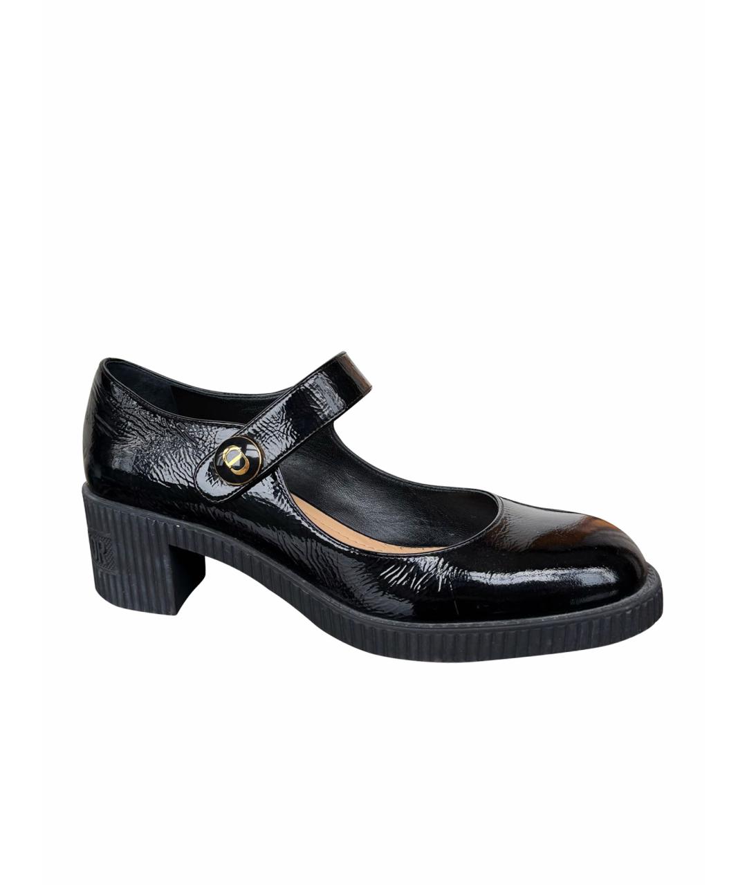 CHRISTIAN DIOR Черные кожаные лодочки на низком каблуке, фото 1