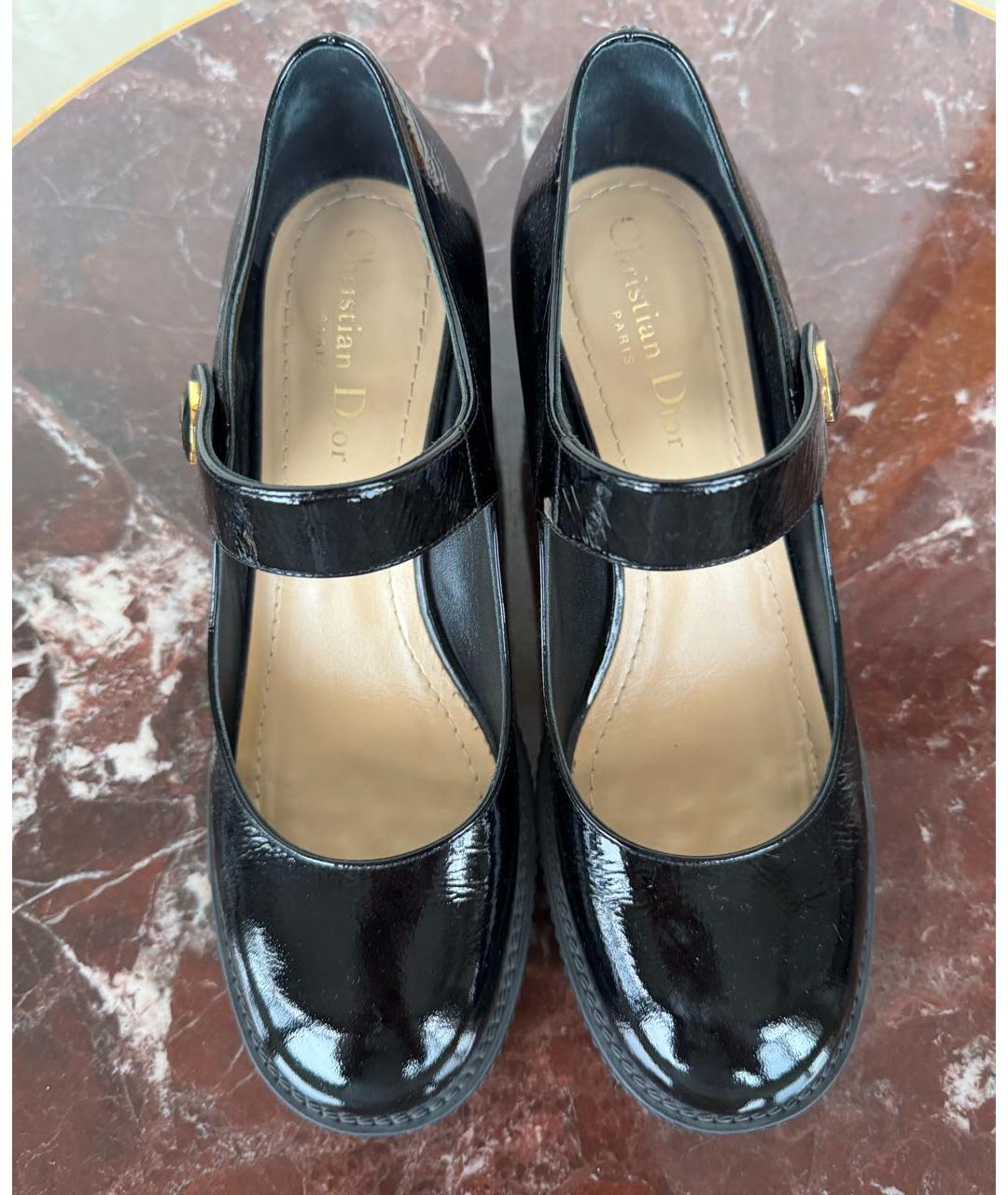 CHRISTIAN DIOR Черные кожаные лодочки на низком каблуке, фото 3