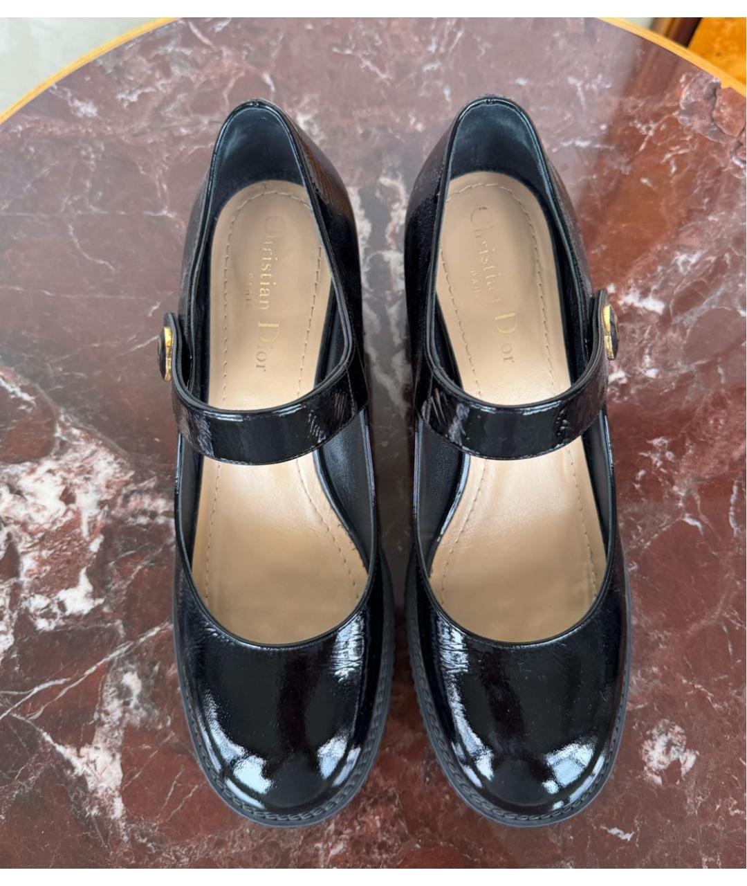 CHRISTIAN DIOR Черные кожаные лодочки на низком каблуке, фото 7