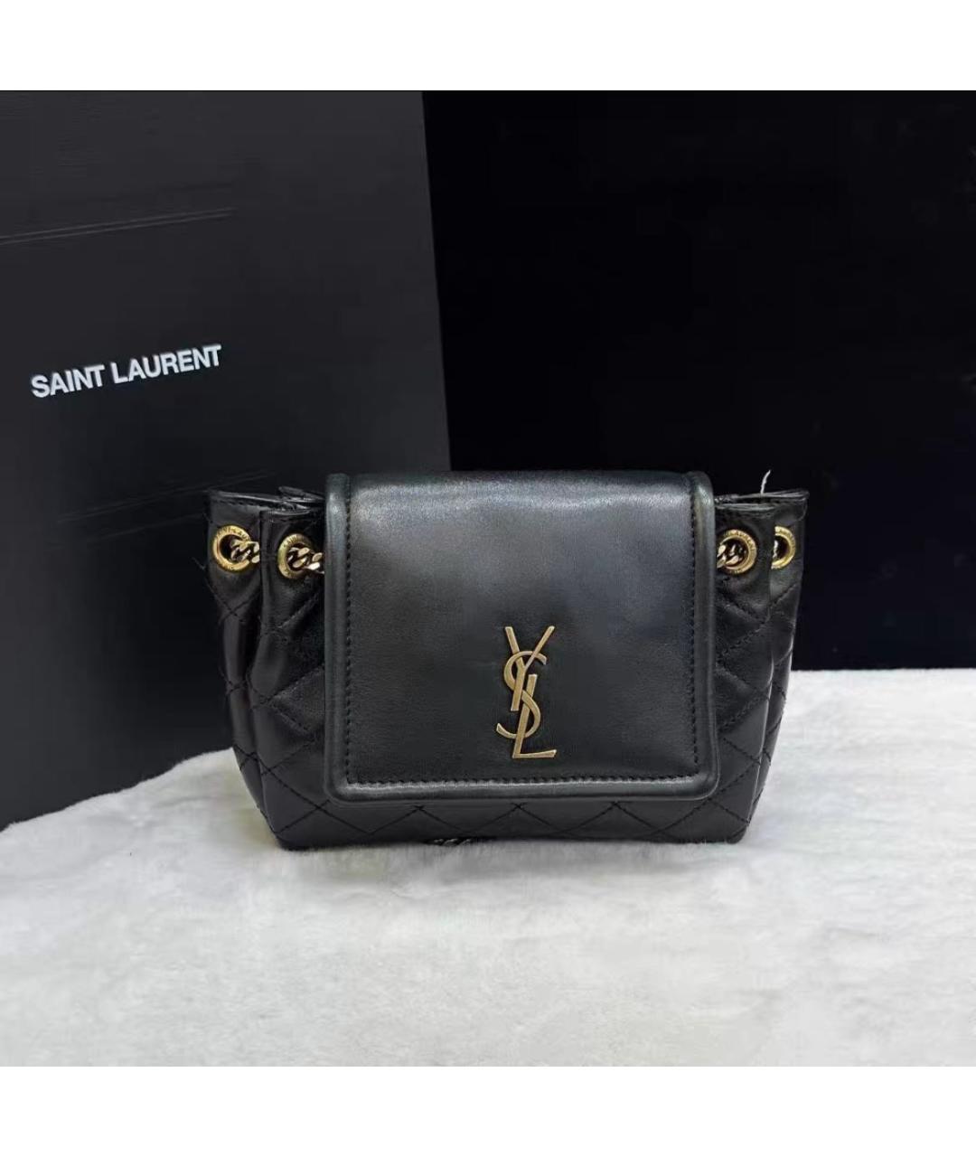 SAINT LAURENT Черная кожаная сумка через плечо, фото 2