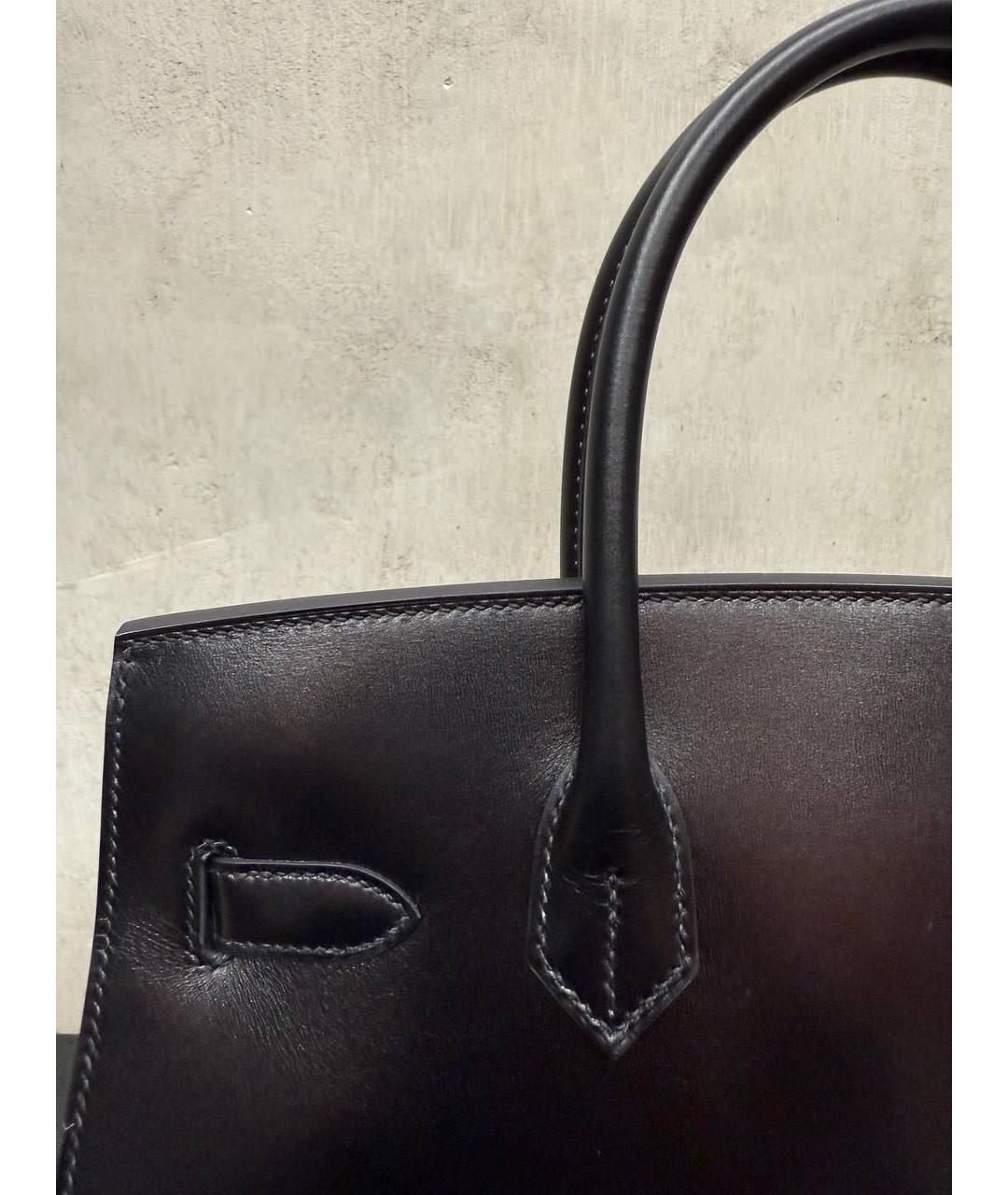 HERMES Черная кожаная сумка тоут, фото 7