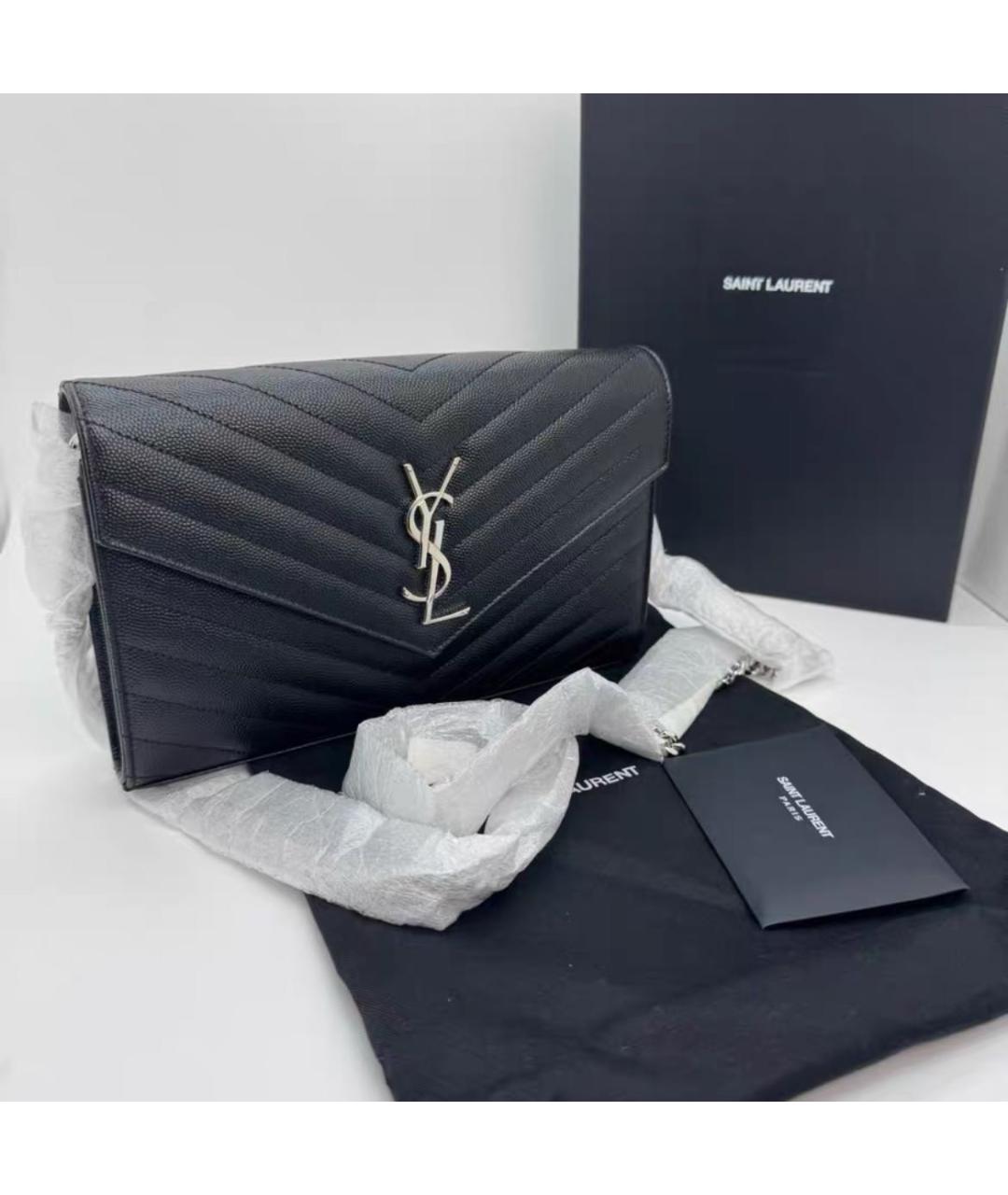 SAINT LAURENT Черная кожаная сумка через плечо, фото 2