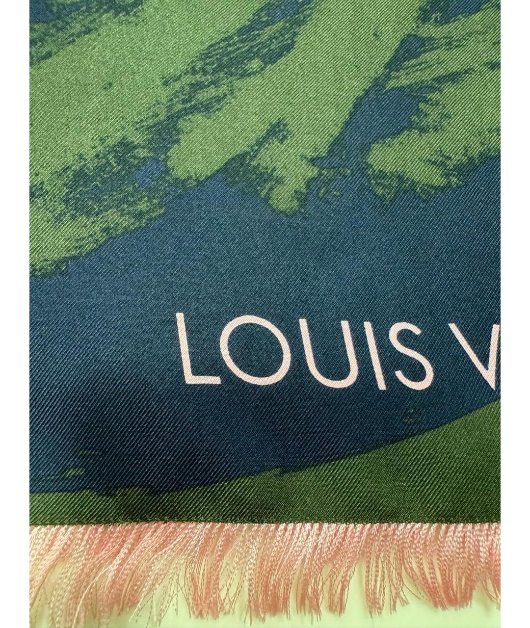 LOUIS VUITTON Зеленый шелковый платок, фото 2