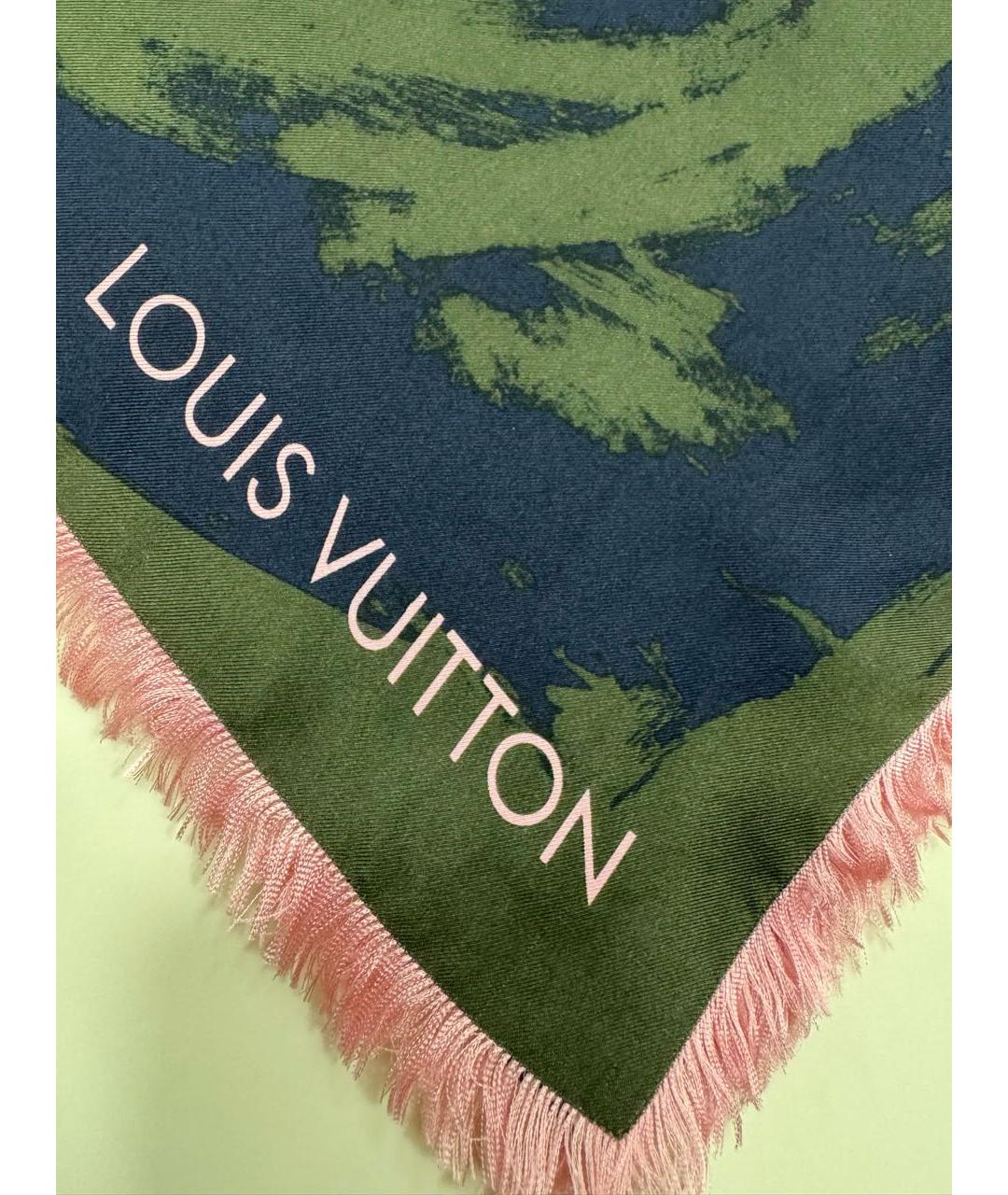 LOUIS VUITTON Зеленый шелковый платок, фото 3