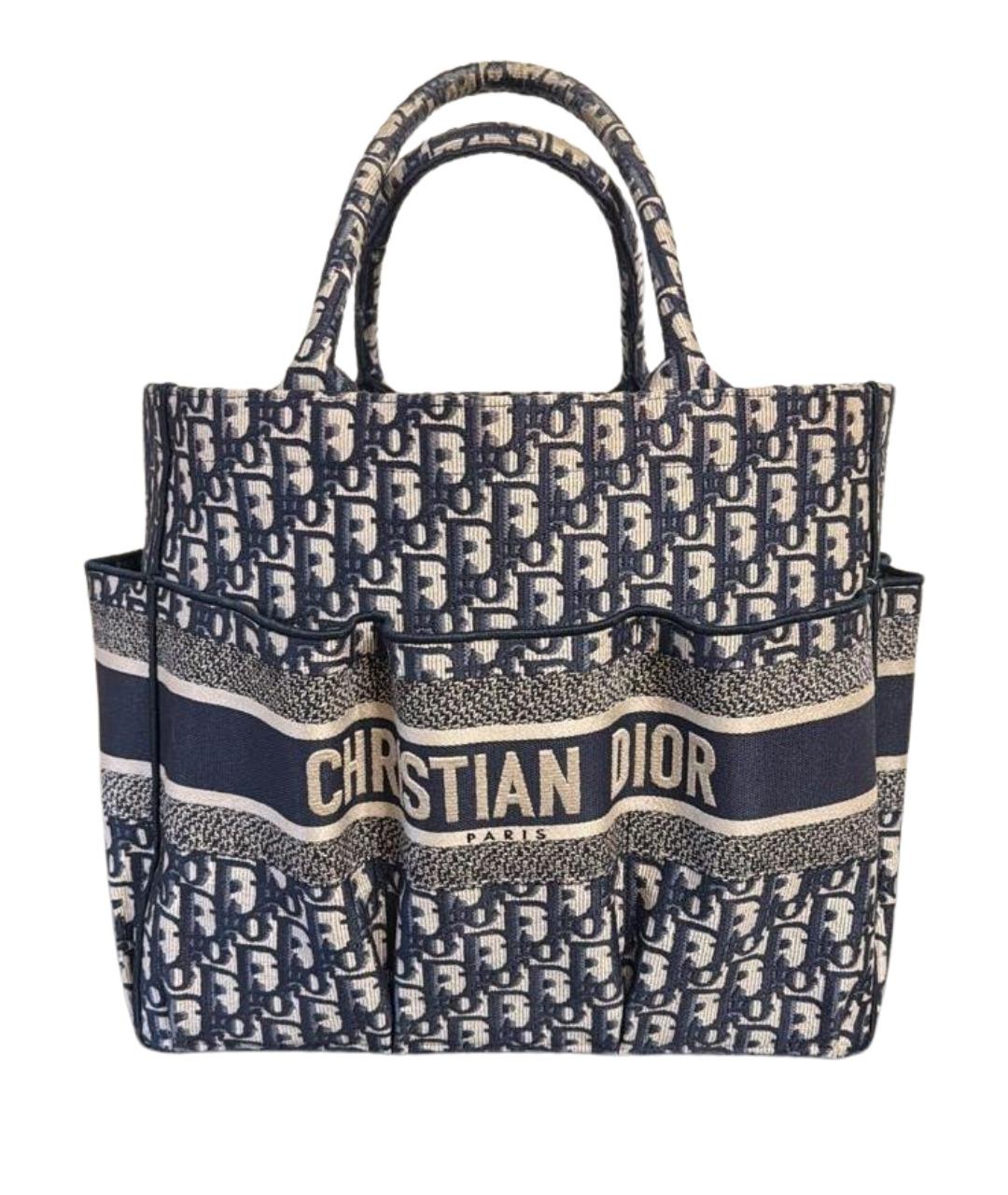 CHRISTIAN DIOR Темно-синяя жаккардовая сумка тоут, фото 1
