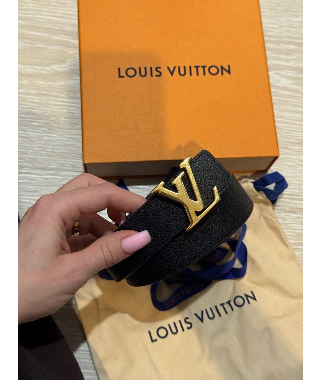 LOUIS VUITTON Черный кожаный ремень, фото 5
