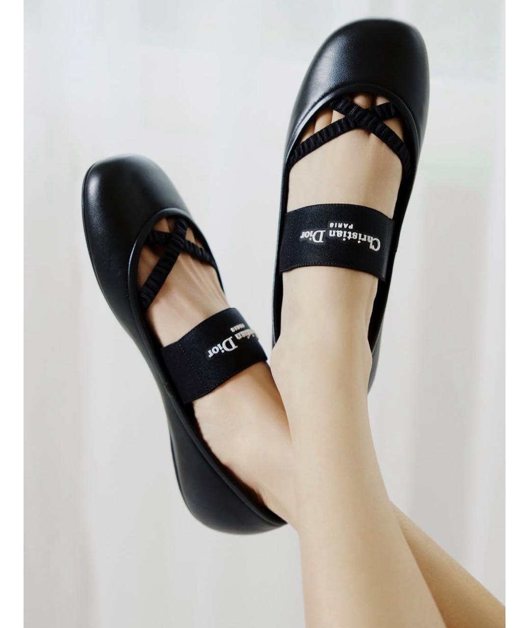 CHRISTIAN DIOR Черные кожаные балетки, фото 2