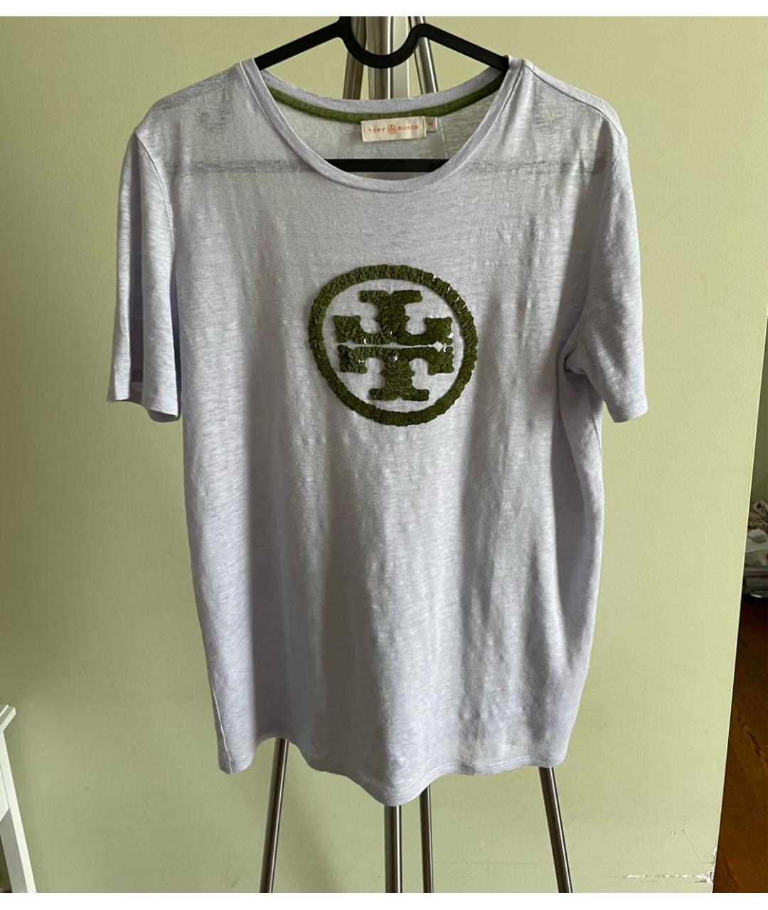 TORY BURCH Фиолетовая льняная футболка, фото 9