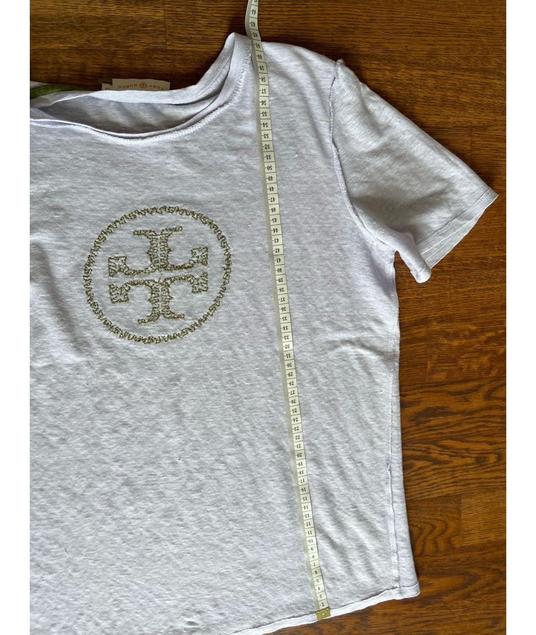 TORY BURCH Фиолетовая льняная футболка, фото 7