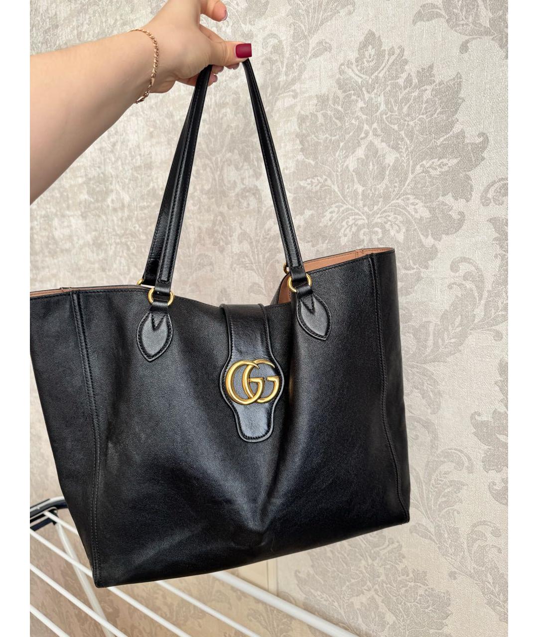 GUCCI Черная кожаная сумка с короткими ручками, фото 9