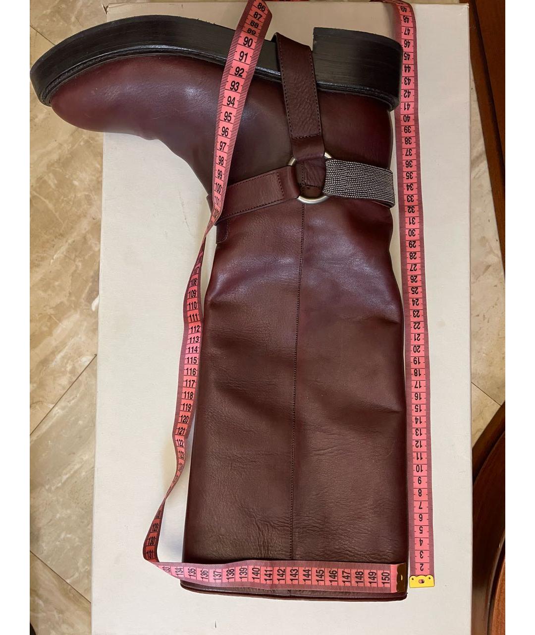 BRUNELLO CUCINELLI Бордовые кожаные сапоги, фото 8
