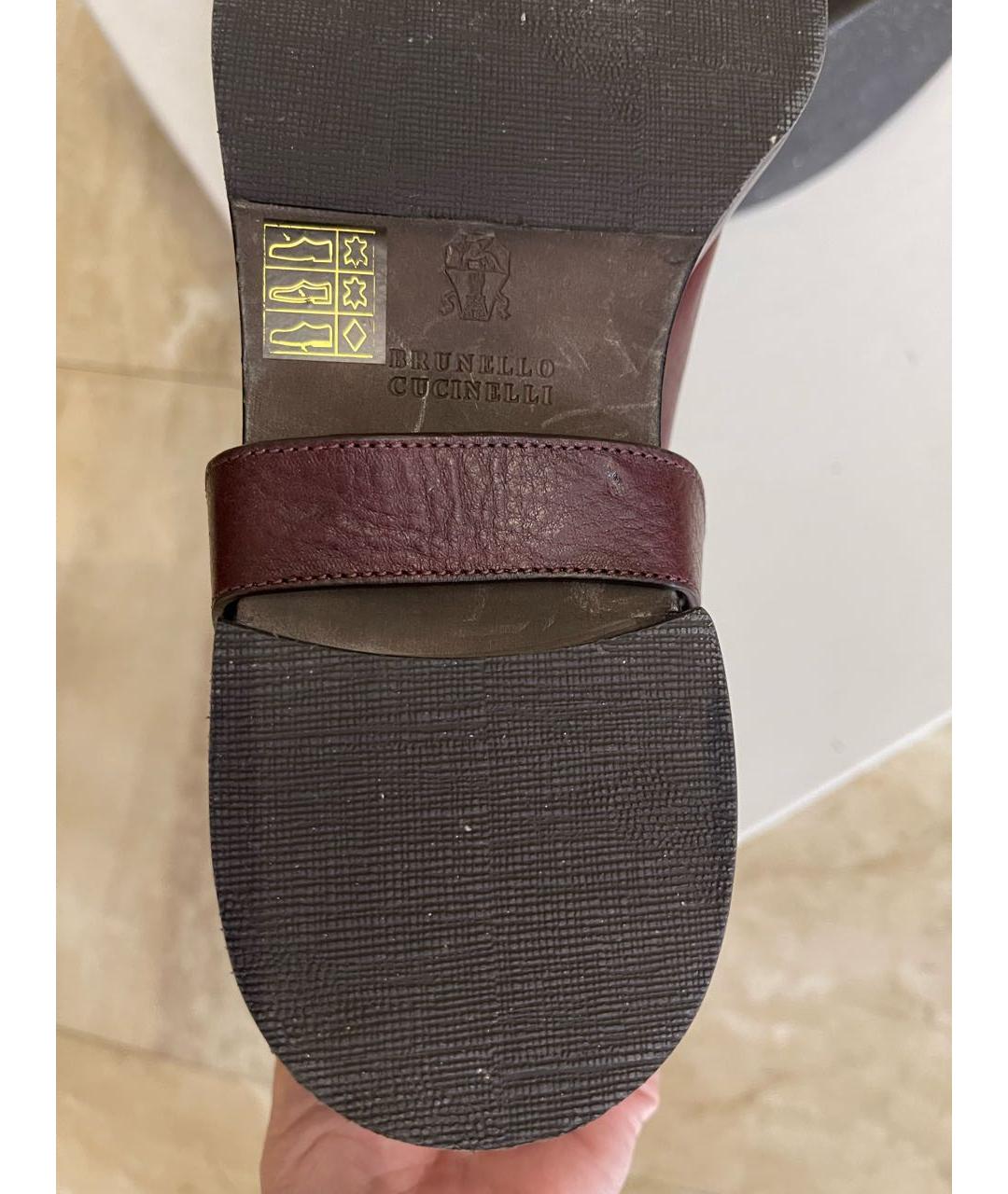 BRUNELLO CUCINELLI Бордовые кожаные сапоги, фото 6