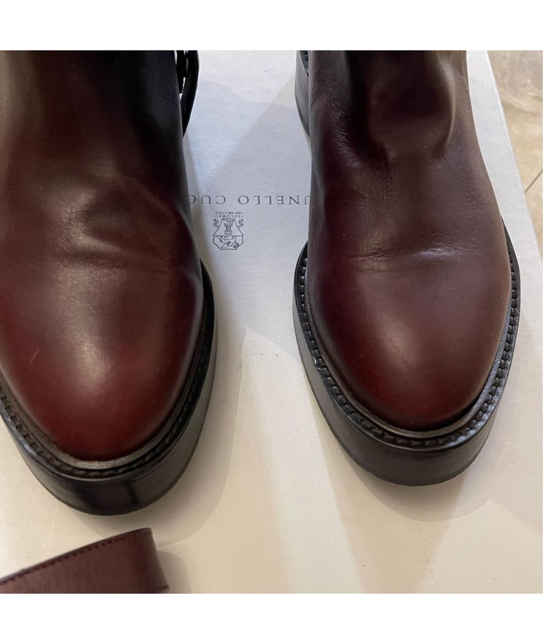 BRUNELLO CUCINELLI Бордовые кожаные сапоги, фото 3