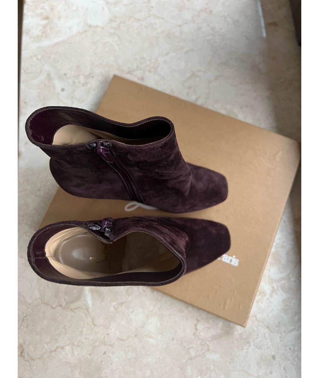 CHRISTIAN LOUBOUTIN Бордовые замшевые ботильоны, фото 3