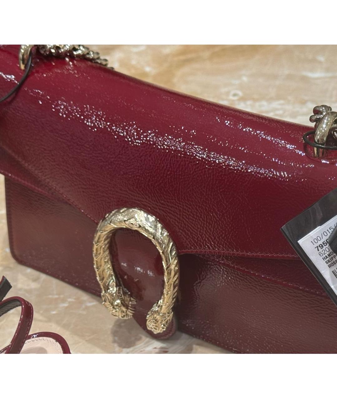 GUCCI Бордовая сумка через плечо из лакированной кожи, фото 4