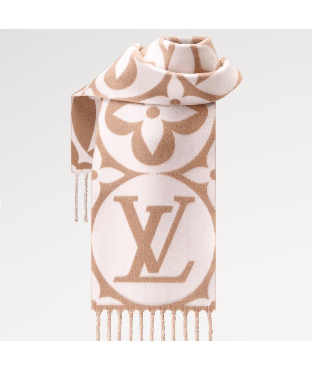 LOUIS VUITTON Бежевый шерстяной шарф, фото 4