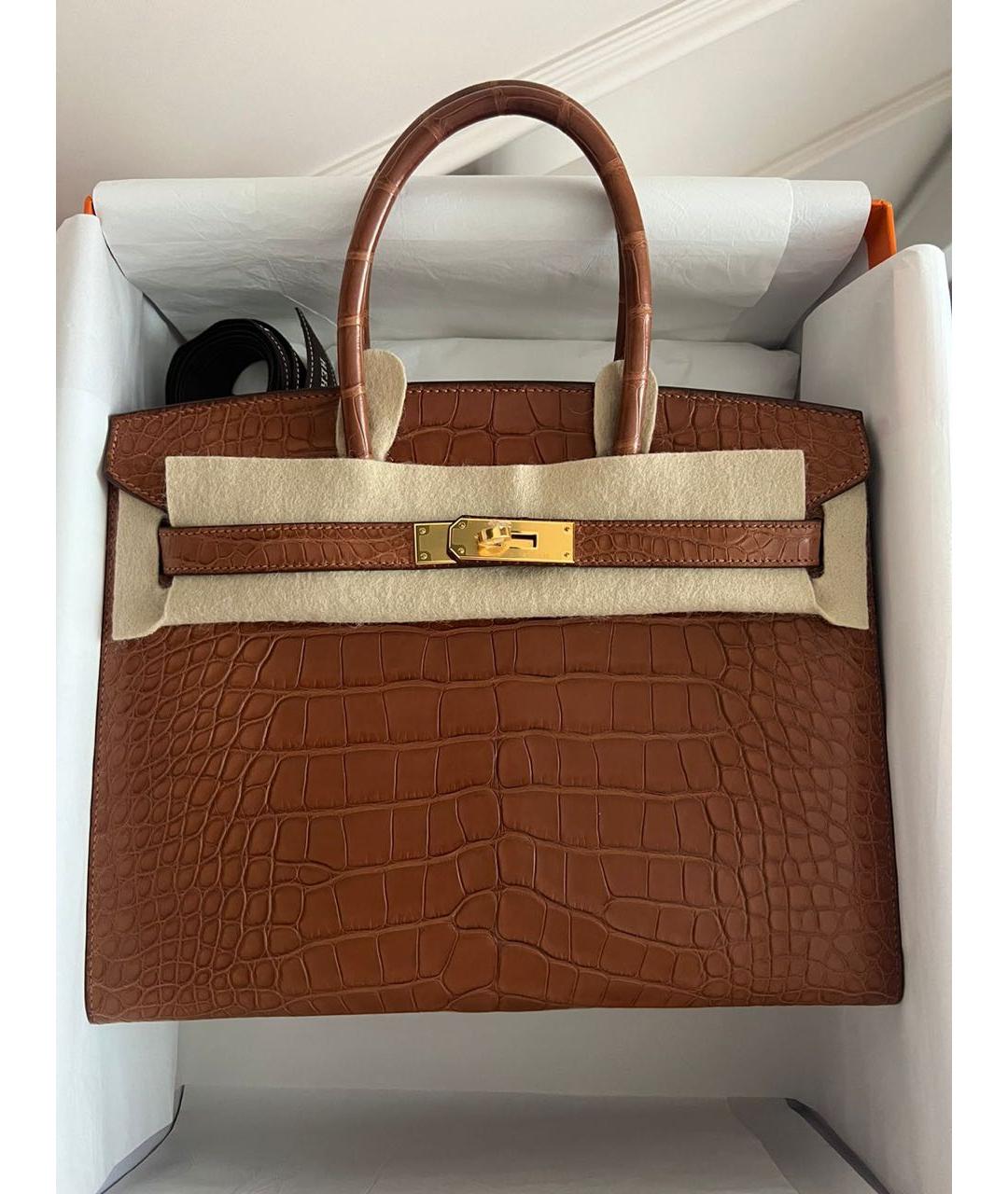 HERMES Коричневая сумка с короткими ручками из экзотической кожи, фото 3