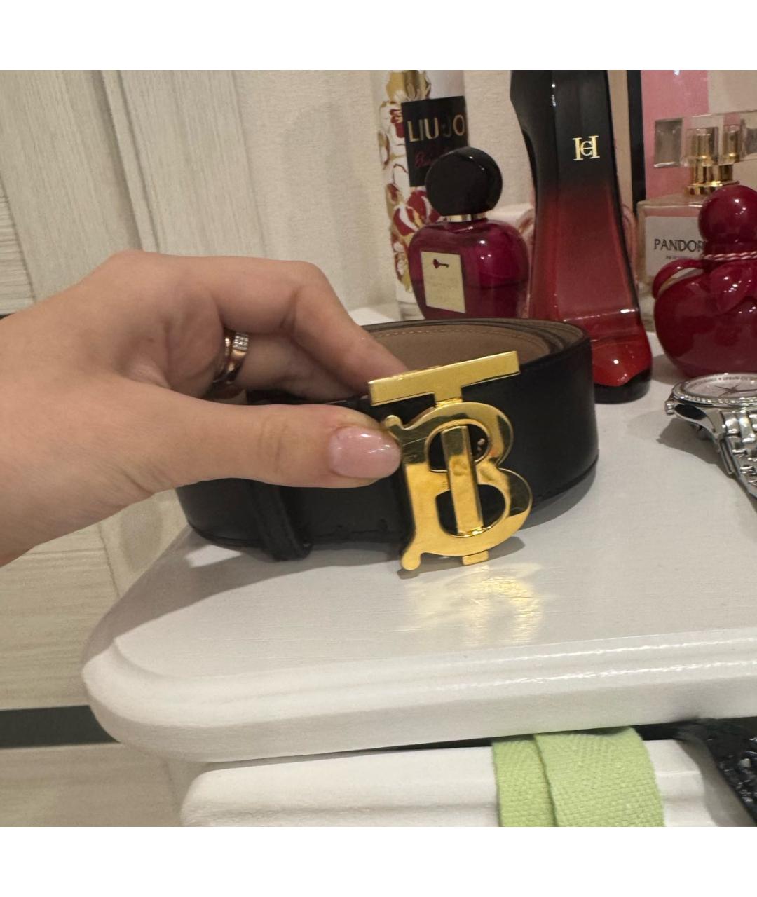 BURBERRY Черный кожаный ремень, фото 2