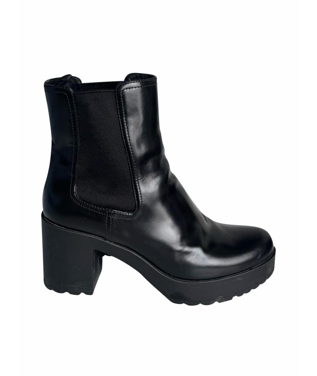 PRADA Черные кожаные ботильоны, фото 1