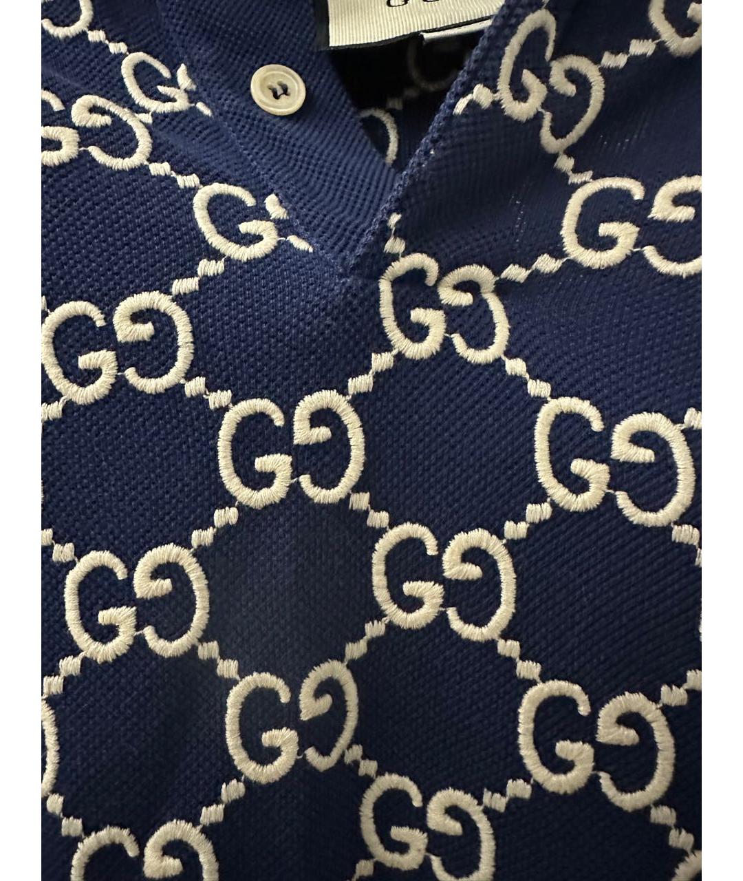 GUCCI Синее хлопковое поло с коротким рукавом, фото 4