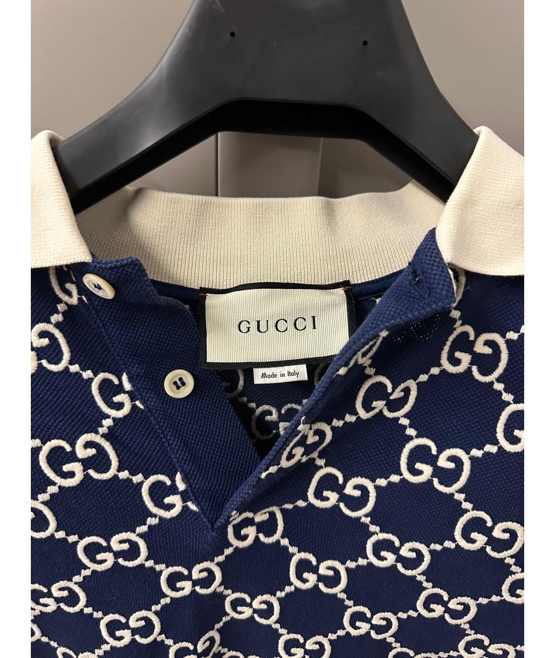 GUCCI Синее хлопковое поло с коротким рукавом, фото 3