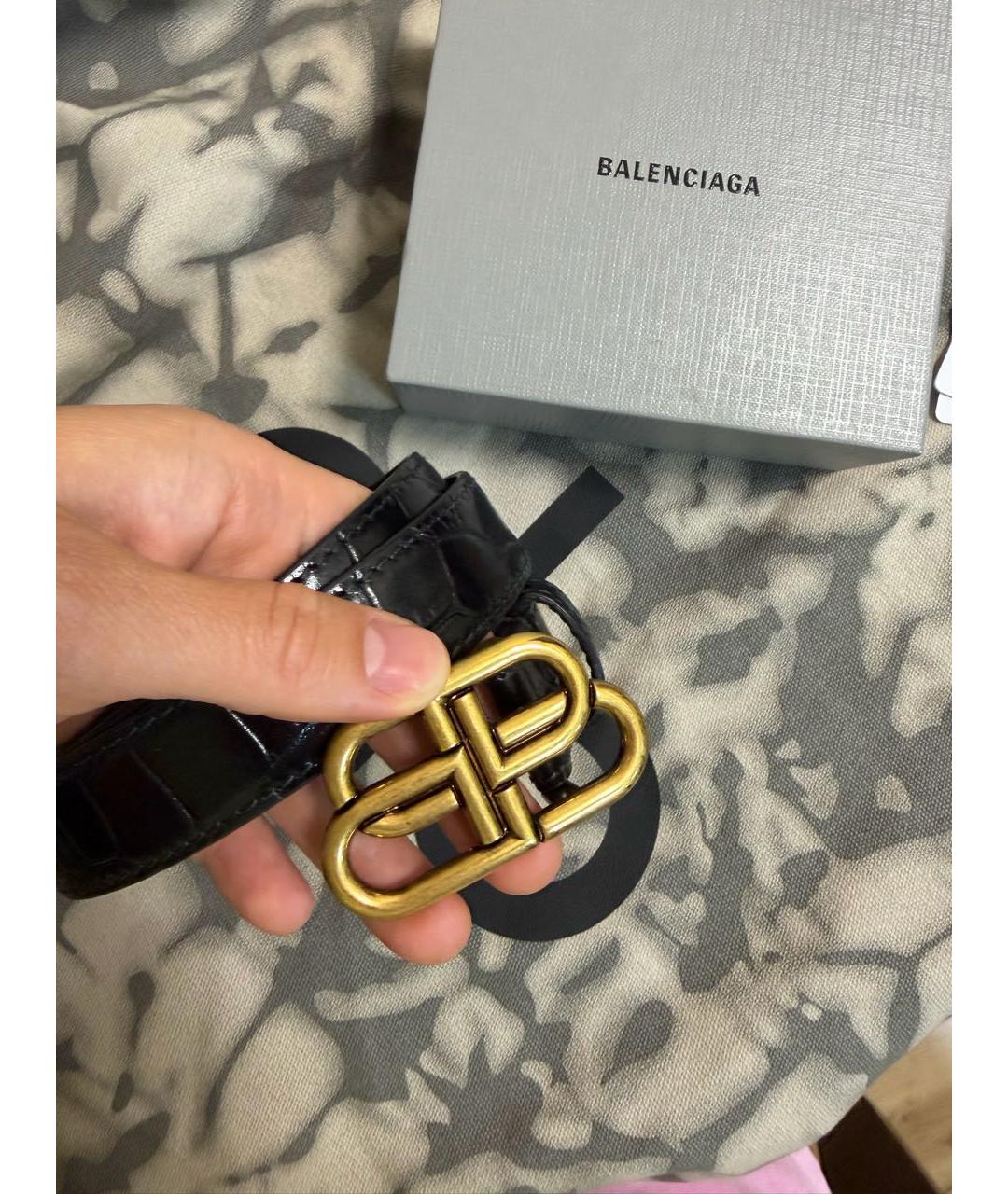BALENCIAGA Черный кожаный ремень, фото 4