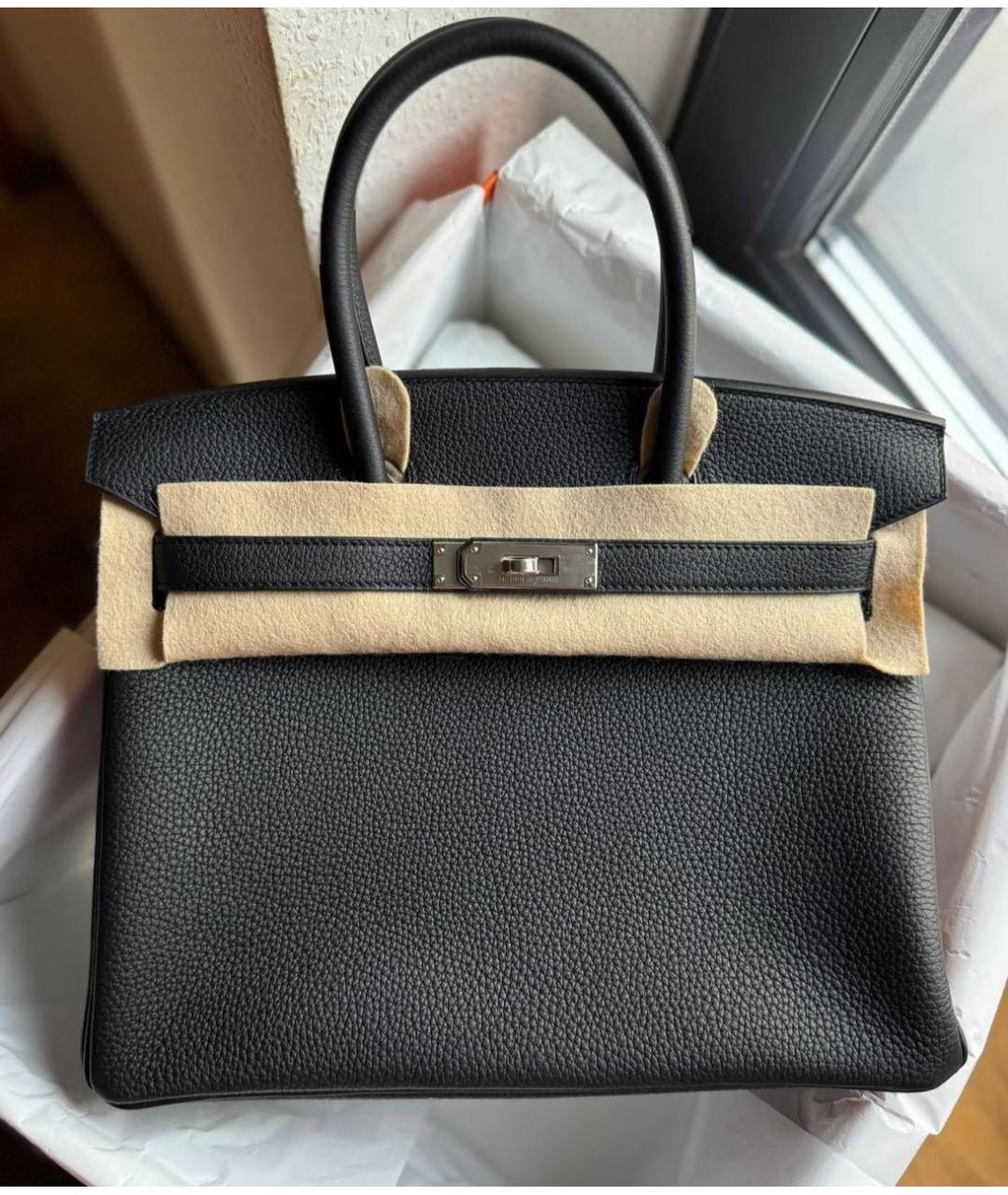 HERMES Черная кожаная сумка с короткими ручками, фото 5