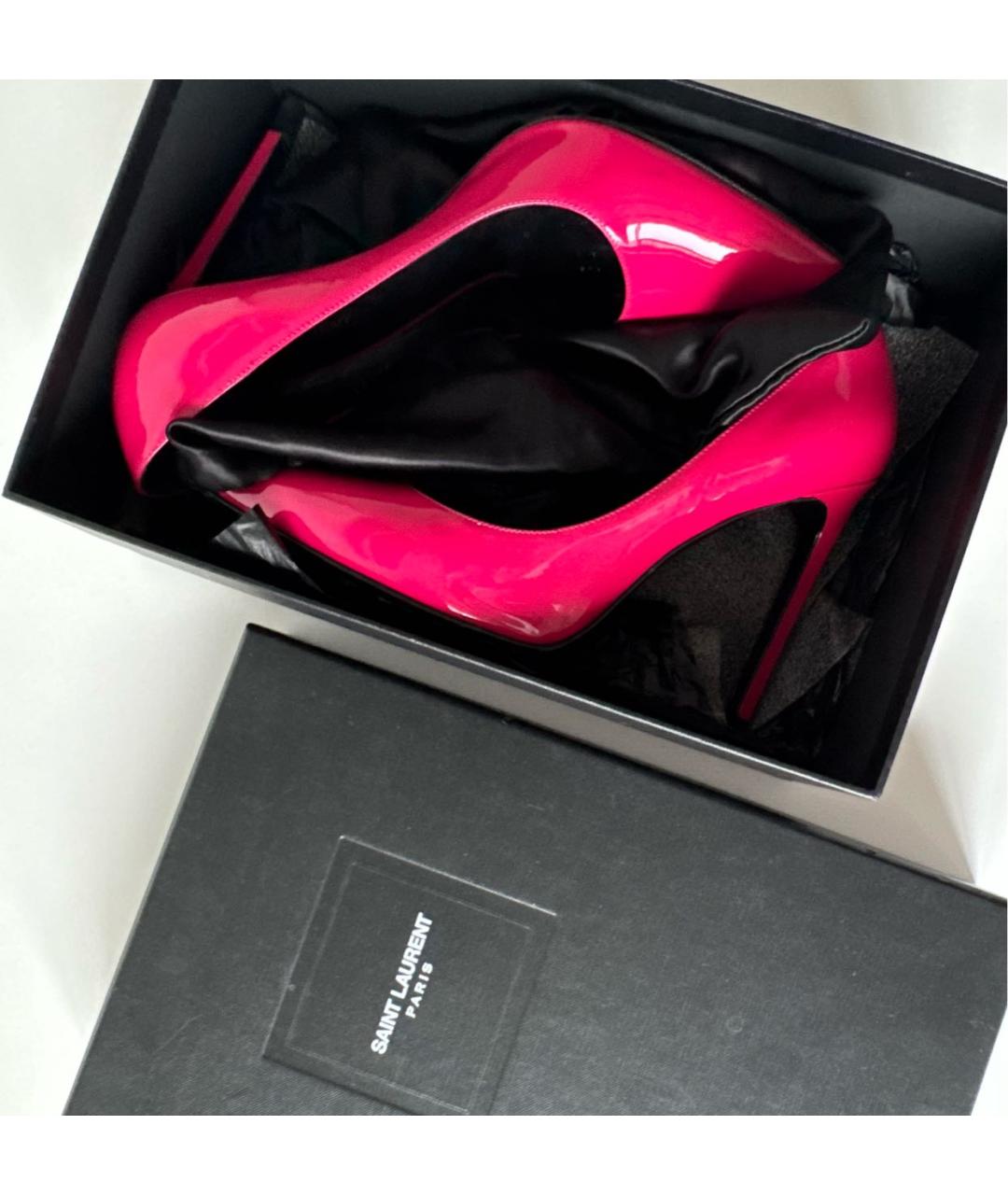 SAINT LAURENT Фуксия кожаные туфли, фото 5